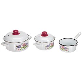 GSW 189965 Hortensia Lot de 5 casseroles en acier émaillé et plastique Blanc