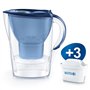 BRITA Carafe filtrante Marella bleue (2,4l), 3 filtres MAXTRA+ inclus, réduit le calcaire, le chlore et le plomb pour une eau du