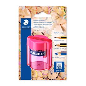 STAEDTLER 513 - Blister 1 Taille-Crayon Plastique 2 Usages Avec Réservoir Transparent Couleurs Assorties