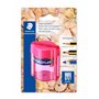 STAEDTLER 513 - Blister 1 Taille-Crayon Plastique 2 Usages Avec Réservoir Transparent Couleurs Assorties