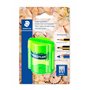 STAEDTLER 513 - Blister 1 Taille-Crayon Plastique 2 Usages Avec Réservoir Transparent Couleurs Assorties