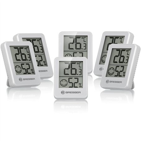 BRESSER Temeo Hygro Lot de 6 Indicateurs Thermo-hygrométriques À Poser Debout Ou À Monter Au Mur