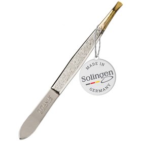 TITANIA Pince à épiler de Solingen (8 cm) – Fabriquée en Allemagne – Pince à épiler pour homme et femme – Pointe coudée dorée