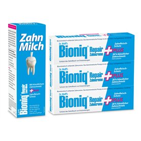Bioniq® Lot de 3 tubes de 75 ml de crème dentaire et de lait dentaire Repair - Protection des gencives - 1 x 400 ml - Dentifrice