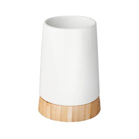 WENKO Gobelet à Bambou céramique Porte-Brosse à Dents pour la Brosse à Dents et Le Dentifrice Blanc
