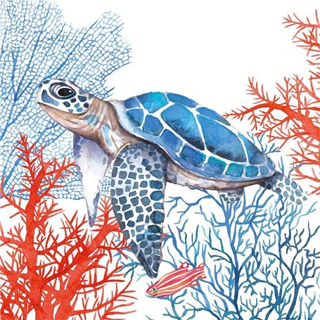 PPD - Lot de 20 serviettes Tortue dans l'océan - Décoration de table - Découpage - Technique de serviette - 33 x 33 cm - Multico