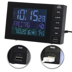 infactory Réveil Digital Radio-piloté avec thermomètre et Port USB 2A
