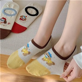ThiCc Lot de 5 paires de chaussettes invisibles pour femme - Motif chien de dessin animé mignon - Chaussettes avec talon en sili