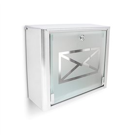 Relaxdays Boîte aux lettres murale en Inox avec porte en verre opal motif enveloppe 30
