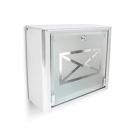 Relaxdays Boîte aux lettres murale en Inox avec porte en verre opal motif enveloppe 30