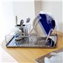 Relaxdays Égouttoir à Vaisselle en acier inoxydable chromé avec bac de récupération d'eau et porte couverts 33 x 48 x 12 cm pani