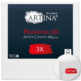 Artina Lot de 3 Premium 3D Canvas Toile Peinture 25x25 cm – FSC® Châssis Bois pour Toiles 100% Coton 380 g/m² Sans Acide – Toile