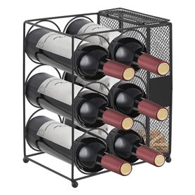 [en.casa] Range-Bouteilles avec 6 Emplacements Casier à Vin à 3 Niveaux Porte-Bouteilles avec Contenant de Bouchons Grillagé Mét