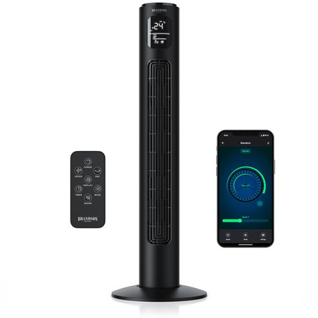 Brandson Premium Ventilateur Colonne ECO avec moteur DC 35 Watt – extrêmement silencieux – commande par appli – commande vocale