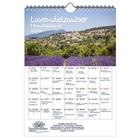 Lavendelzauber Calendrier DIN A4 pour 2026 Lavande – Coffret cadeau Contenu : 1 calendrier