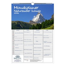 Naturzauber Calendrier familial Suisse à 4 colonnes DIN A3 Calendrier 2026 Vacances naturelles – Set : 1 calendrier