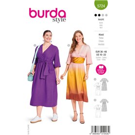 Burda style Patron de couture pour femme #5724 Robe midi avec effet enveloppant et robe avec ceinture Taille 36-48