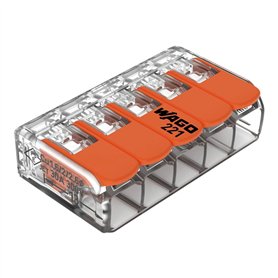 Wago Lot de 6 bornes de connexion 221-615 - 5 broches - Jusqu'à 6 mm² - Connecteur de câble compact avec levier - Pour tous les