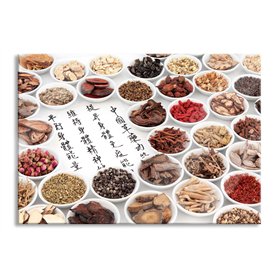 Pixxprint Tableau sur verre | Tableau mural en verre véritable | Médecine à base de plantes chinoise | 60 x 40 cm | Avec suspens