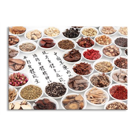Pixxprint Tableau sur verre | Tableau mural en verre véritable | Médecine à base de plantes chinoise | 60 x 40 cm | Avec suspens