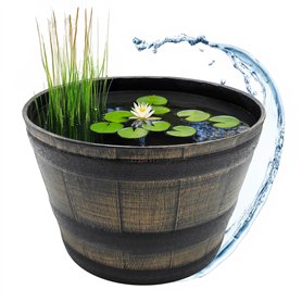 Zuber Bottich Bac à fleurs en plastique aspect tonneau de chêne marron - 44 cm - Mini bassin de jardin - Bac à eau en bois - Déc