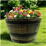 Zuber Bottich Bac à fleurs en plastique aspect tonneau de chêne marron - 44 cm - Mini bassin de jardin - Bac à eau en bois - Déc