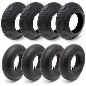 Wiltec Lot de 4x Pneus & 4x Chambres à air 4.00-8 pour Roues de brouette – avec Valve droite TR13 – capacité de charge max. 160