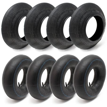 Wiltec Lot de 4x Pneus & 4x Chambres à air 4.00-8 pour Roues de brouette – avec Valve droite TR13 – capacité de charge max. 160