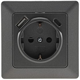 MILOS Prise avec USB C - Prise encastrée 250 V/16 A - Prise encastrée - Connecteur de serrage - Prise de contact de protection a