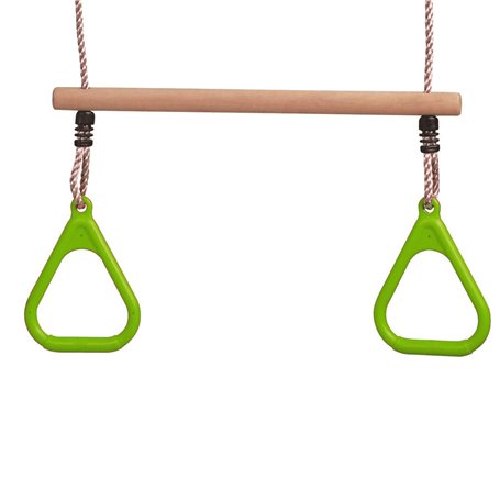 Loggyland Trapèze de Bois Dur avec Anneaux de Gymnastique et Câble Balançoire Trapèze avec Anneaux Pomme