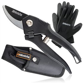 Hinrichs Secateur de Jardin en set - Cisailles à Haies avec Sac de Ceinture & Gants - Ciseaux pour Branches Racines Fleurs - Sec