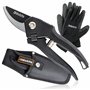 Hinrichs Secateur de Jardin en set - Cisailles à Haies avec Sac de Ceinture & Gants - Ciseaux pour Branches Racines Fleurs - Sec