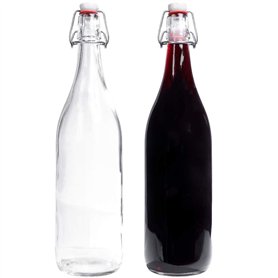 mikken Lot de 2 bouteilles en verre de 1 l avec bouchon mécanique en porcelaine avec étiquettes