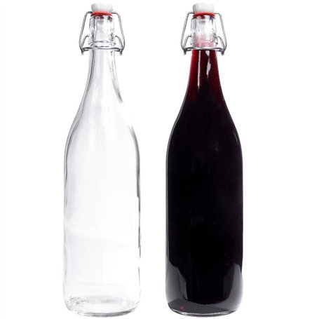 mikken Lot de 2 bouteilles en verre de 1 l avec bouchon mécanique en porcelaine avec étiquettes