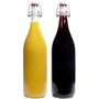 mikken Lot de 2 bouteilles en verre de 1 l avec bouchon mécanique en porcelaine avec étiquettes