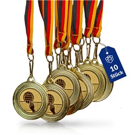 Pokal-Fabrik.de Lot de 10 médailles de volleyball en métal avec ruban et emblème pour adulte/enfant comme cadeau d'anniversaire