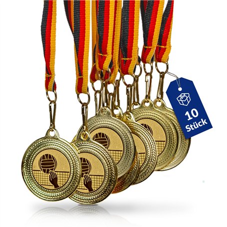 Pokal-Fabrik.de Lot de 10 médailles de volleyball en métal avec ruban et emblème pour adulte/enfant comme cadeau d'anniversaire