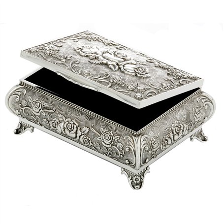 silberkanne Boîte à Bijoux Filigran Rose L 12 cm Plaqué Argent