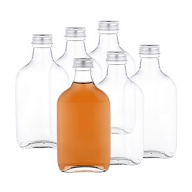 MamboCat Lot de 6 flacons de poche 200 ml I Flasque en verre avec bouchon à vis argenté I Bouteilles à liqueur à remplir I Boute