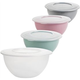 Lot de 4 saladiers en plastique (PP) avec couvercle de 5 l - Sans BPA - Couleur : gris clair