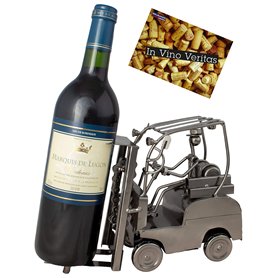 BRUBAKER - Porte-Bouteille de vin - Cariste/Chariot élévateur - Métal - Carte de vœux Incluse - Idée Cadeau Originale - Objet dé