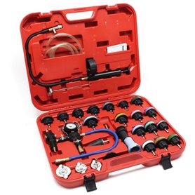Kit Testeur de pression Système de refroidissement 27 pcs. Bouchon Codage par couleur & Pompe Test