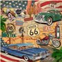 Lot de 20 serviettes USA Trip - Route 66 - Voitures classiques - Amérique - Vintage 33 x 33 cm