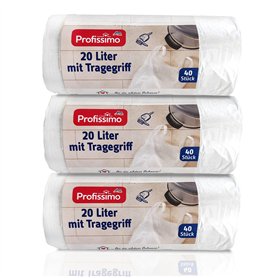Sacs poubelle avec poignée - 20 L - Indéchirables et étanches - Lot de 3 - 120 sacs (3 x 40 sacs) - Emballage et produit recycla