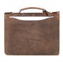 ALMADIH porte documents A4 cuir vachette avec fermeture éclair et poignée + classeur anneaux + bloc notes inclus, marron vintage