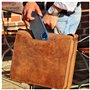 ALMADIH porte documents A4 cuir vachette avec fermeture éclair et poignée + classeur anneaux + bloc notes inclus, marron vintage