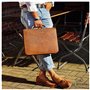ALMADIH porte documents A4 cuir vachette avec fermeture éclair et poignée + classeur anneaux + bloc notes inclus, marron vintage