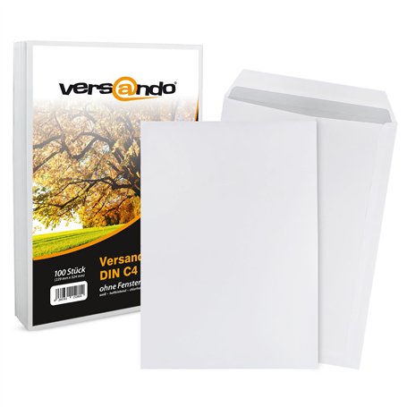versando lot de 100 enveloppes autocollantes sans fenêtre Blanc Format A4