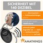 AMATHINGS Lot de 2 alarmes de poche - Noir/argenté - 140 dB - Porte-clés avec lumière LED - Alarme de panique - Porte-clés d'aut