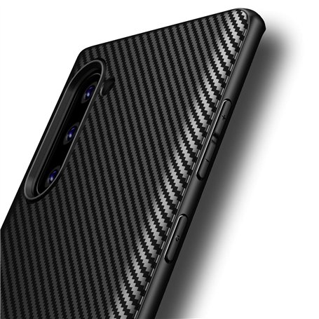 AVANA Coque de protection pour Galaxy Note 10 - Slim Fit - Noir - En silicone TPU souple - Anti-rayures - Fibre de carbone - Pou